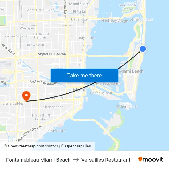 Fontainebleau Miami Beach to Versailles Restaurant map