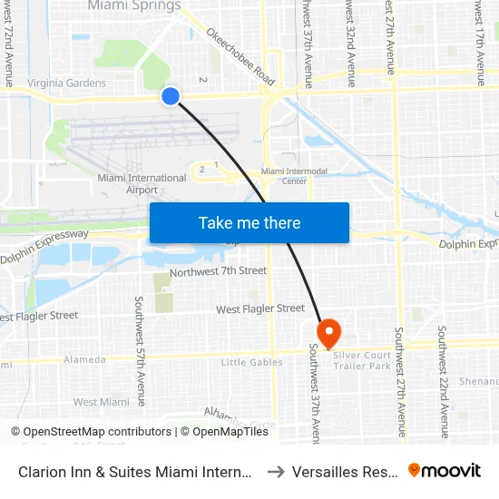 Clarion Inn & Suites Miami International Airport to Versailles Restaurant map
