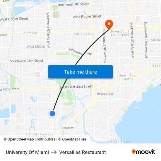 University Of Miami to Versailles Restaurant map