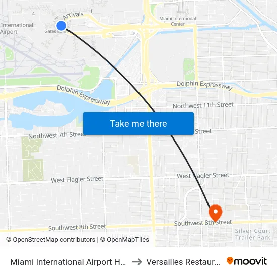 Miami International Airport Hotel to Versailles Restaurant map