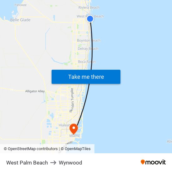 West Palm Beach to Wynwood map