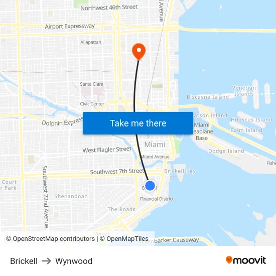 Brickell to Wynwood map