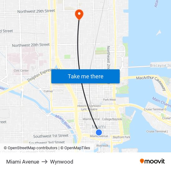 Miami Avenue to Wynwood map