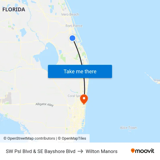 SW Psl Blvd & SE Bayshore Blvd to Wilton Manors map