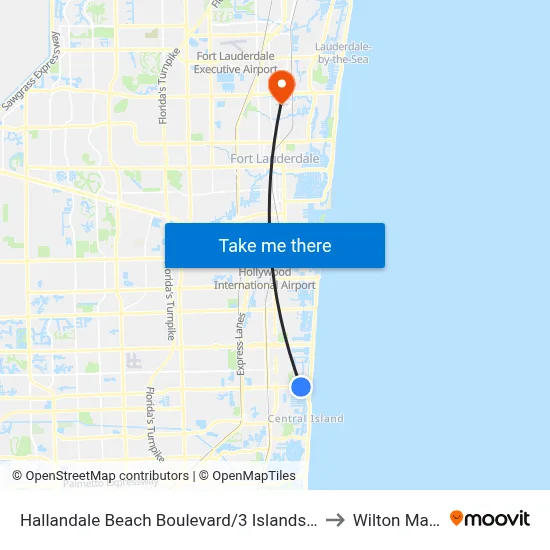 Hallandale Beach Boulevard/3 Islands Boulevard to Wilton Manors map