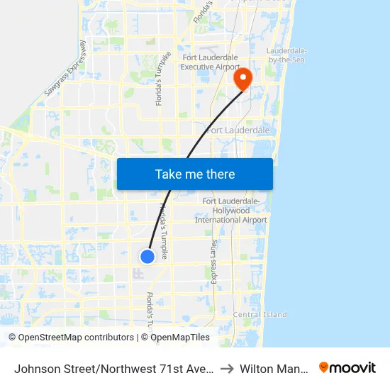 Johnson Street/Northwest 71st Avenue to Wilton Manors map