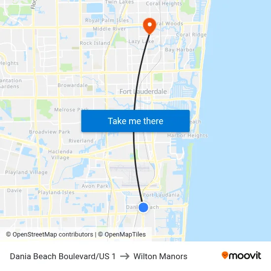 Dania Beach Boulevard/US 1 to Wilton Manors map
