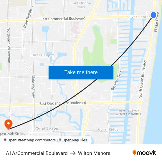 A1A/Commercial Boulevard to Wilton Manors map