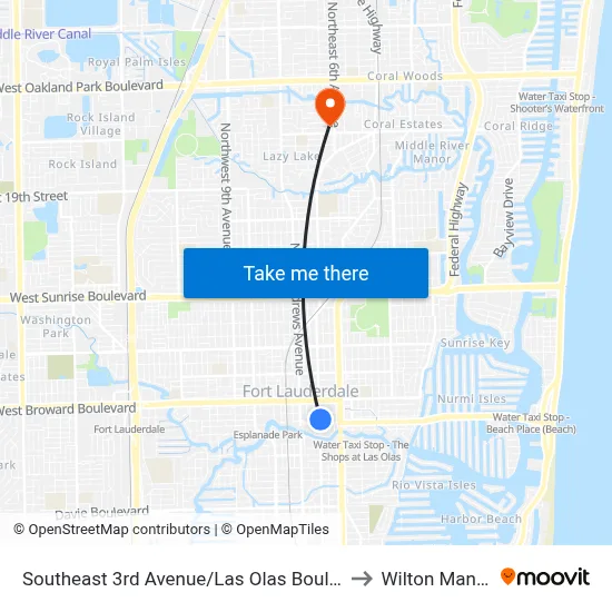 Southeast 3rd Avenue/Las Olas Boulevard to Wilton Manors map