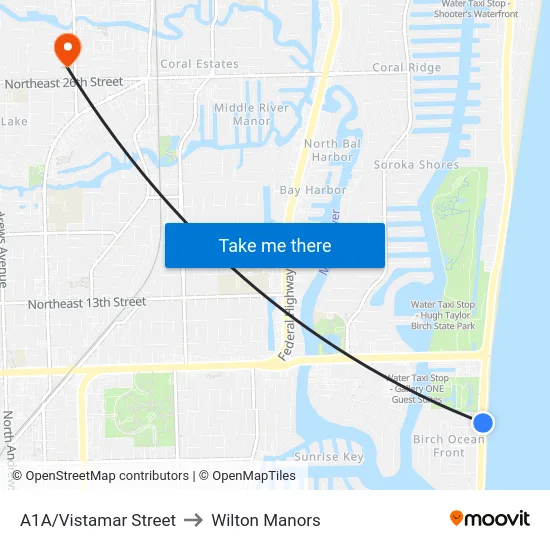 A1A/Vistamar Street to Wilton Manors map