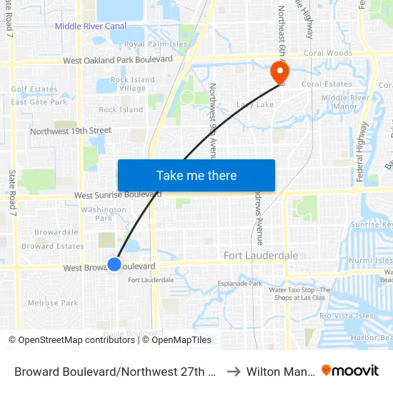 Broward Boulevard/Northwest 27th Avenue to Wilton Manors map