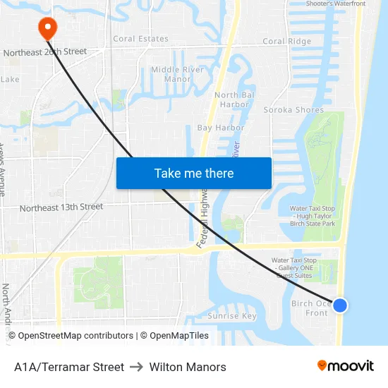 A1A/Terramar Street to Wilton Manors map