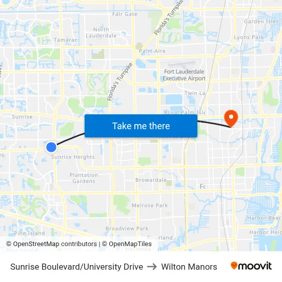 Sunrise Boulevard/University Drive to Wilton Manors map