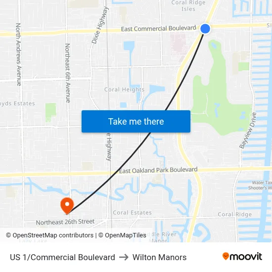 US 1/Commercial Boulevard to Wilton Manors map
