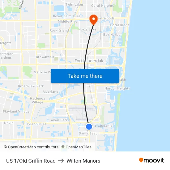 US 1/Old Griffin Road to Wilton Manors map