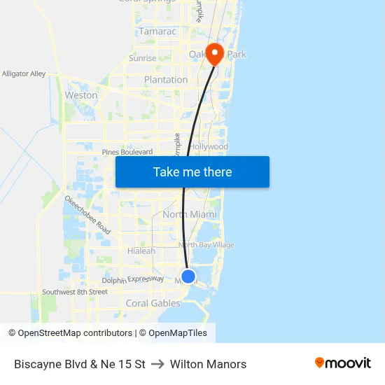 Biscayne Blvd & Ne 15 St to Wilton Manors map