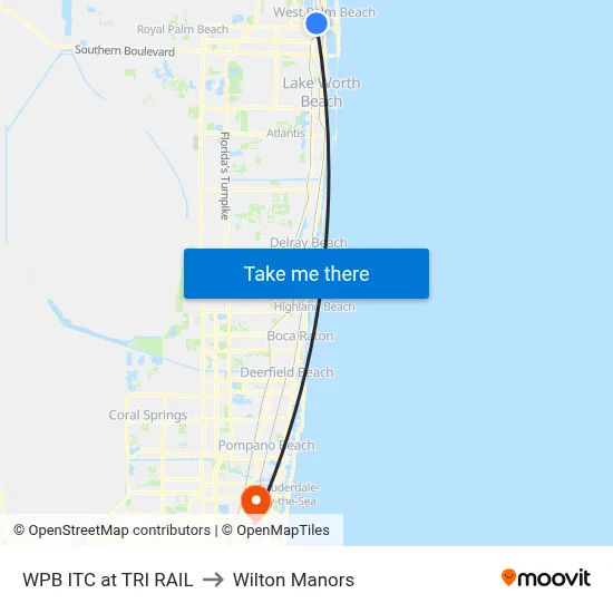WPB ITC at TRI RAIL to Wilton Manors map