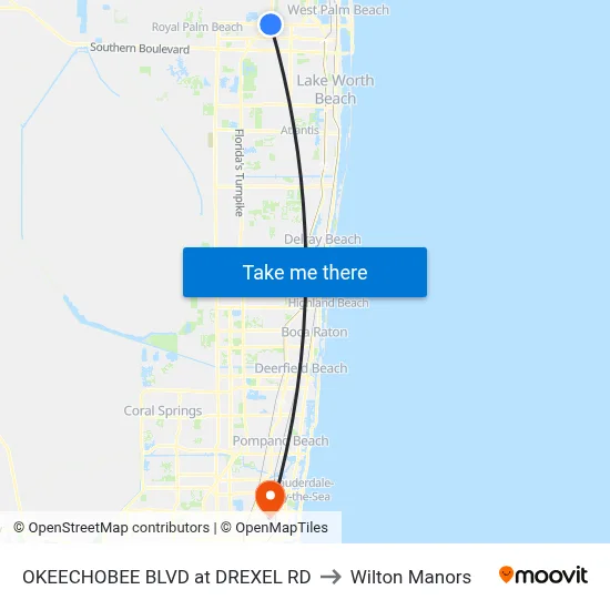 OKEECHOBEE BLVD at DREXEL RD to Wilton Manors map