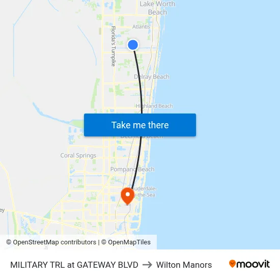MILITARY TRL at  GATEWAY BLVD to Wilton Manors map