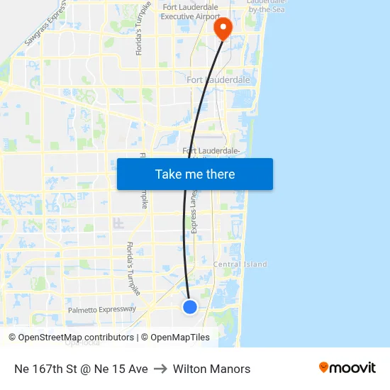 Ne 167th St @ Ne 15 Ave to Wilton Manors map