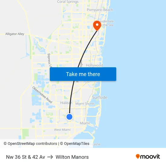 Nw 36 St & 42 Av to Wilton Manors map