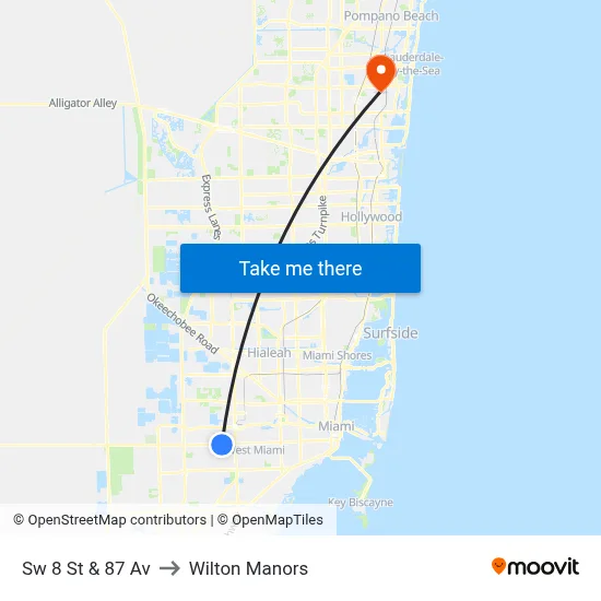 Sw 8 St & 87 Av to Wilton Manors map