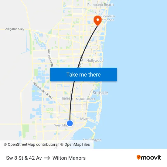 Sw 8 St & 42 Av to Wilton Manors map