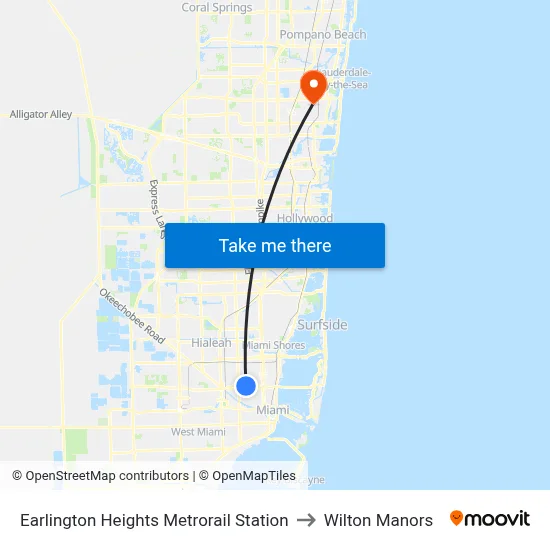 Earlington Heights Metrorail Station to Wilton Manors map