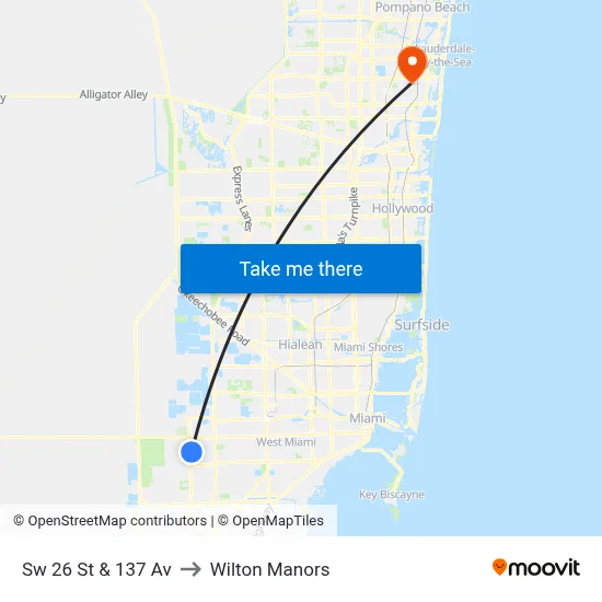 Sw 26 St & 137 Av to Wilton Manors map