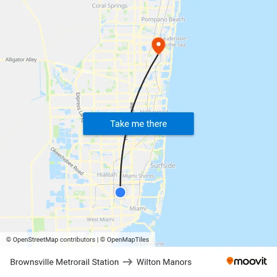 Brownsville Metrorail Station to Wilton Manors map