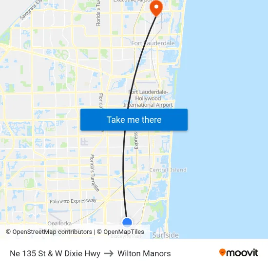 Ne 135 St & W Dixie Hwy to Wilton Manors map