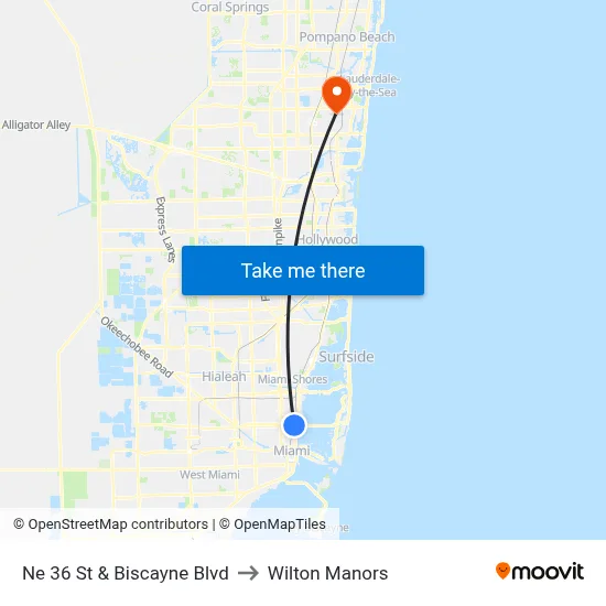 Ne 36 St & Biscayne Blvd to Wilton Manors map