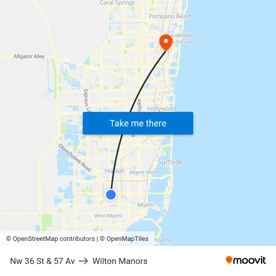 Nw 36 St & 57 Av to Wilton Manors map