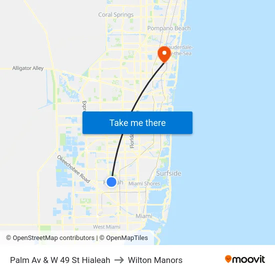 Palm Av & W 49 St Hialeah to Wilton Manors map