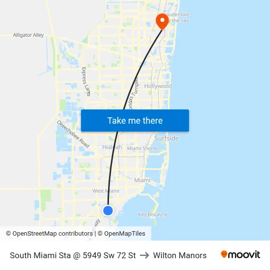 South Miami Sta @ 5949 Sw 72 St to Wilton Manors map