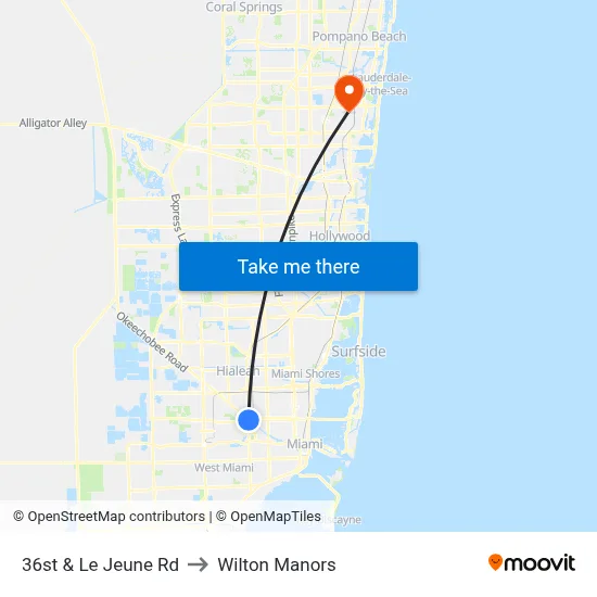 36st & Le Jeune Rd to Wilton Manors map