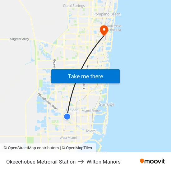 Okeechobee Metrorail Station to Wilton Manors map