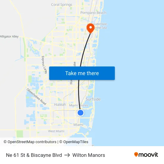 Ne 61 St & Biscayne Blvd to Wilton Manors map