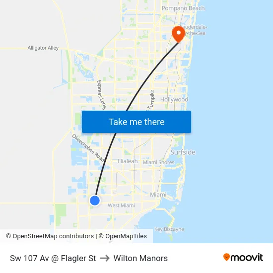 Sw 107 Av @ Flagler St to Wilton Manors map