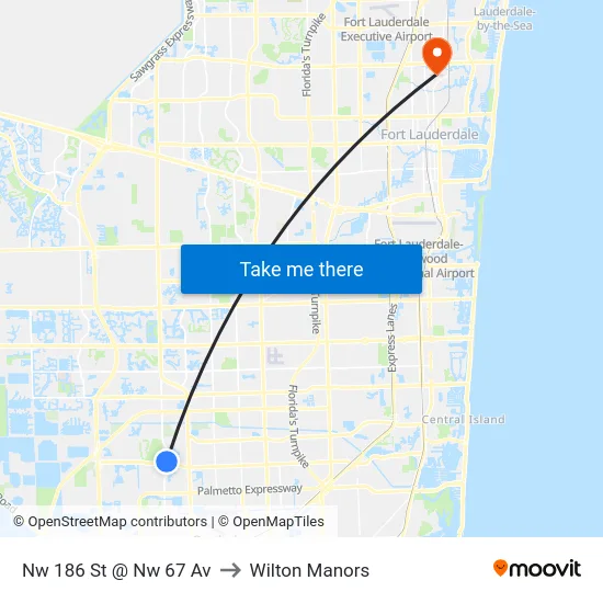 Nw 186 St @ Nw 67 Av to Wilton Manors map