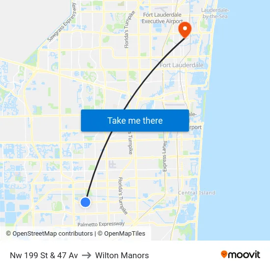 Nw 199 St & 47 Av to Wilton Manors map
