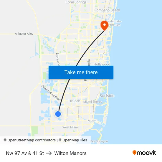 Nw 97 Av & 41 St to Wilton Manors map