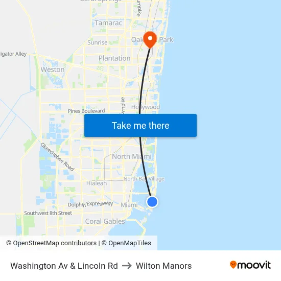 Washington Av & Lincoln Rd to Wilton Manors map