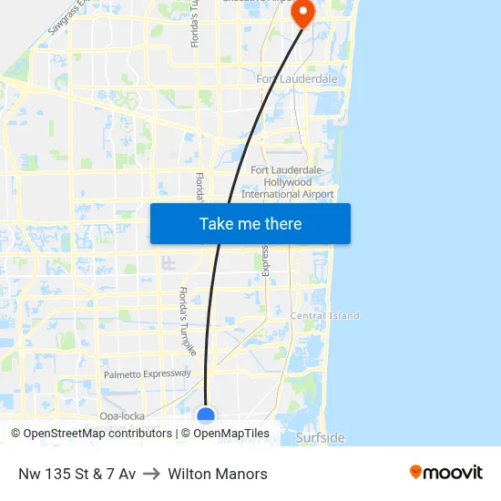 Nw 135 St & 7 Av to Wilton Manors map