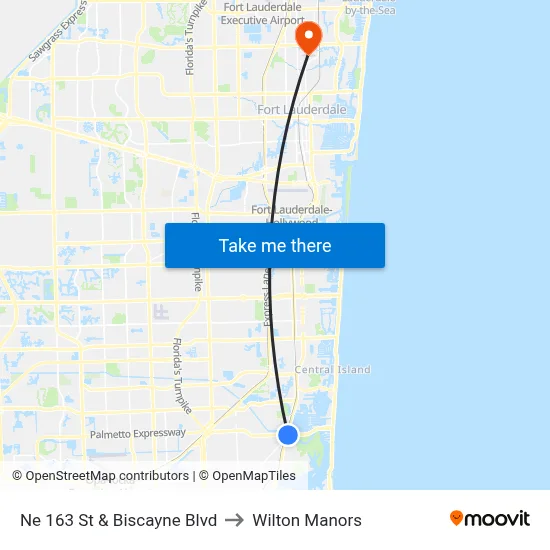 Ne 163 St & Biscayne Blvd to Wilton Manors map
