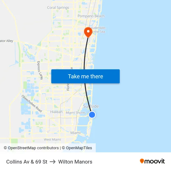Collins Av & 69 St to Wilton Manors map