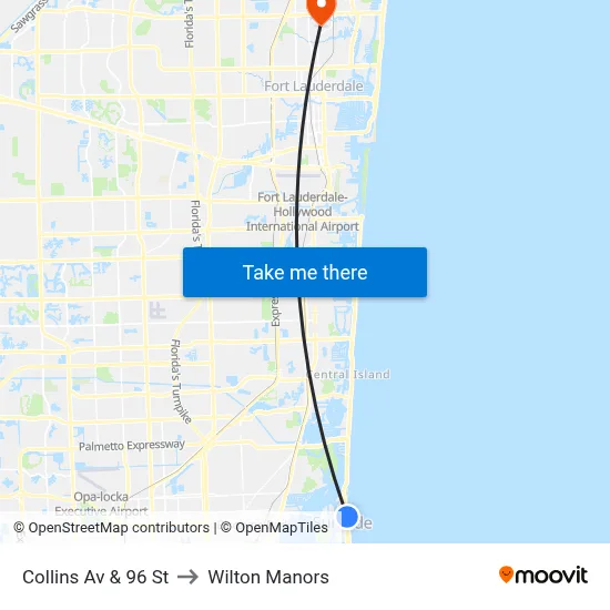 Collins Av & 96 St to Wilton Manors map