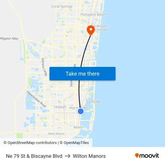 Ne 79 St & Biscayne Blvd to Wilton Manors map