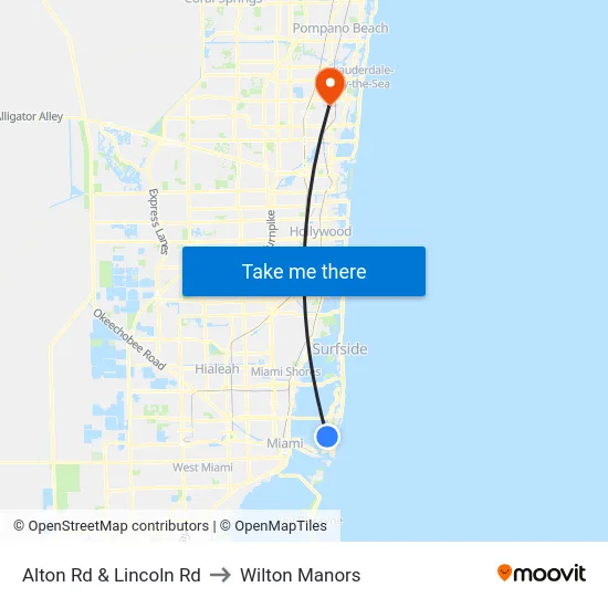Alton Rd & Lincoln Rd to Wilton Manors map
