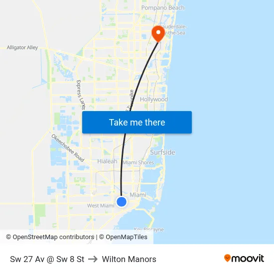 Sw 27 Av @ Sw 8 St to Wilton Manors map
